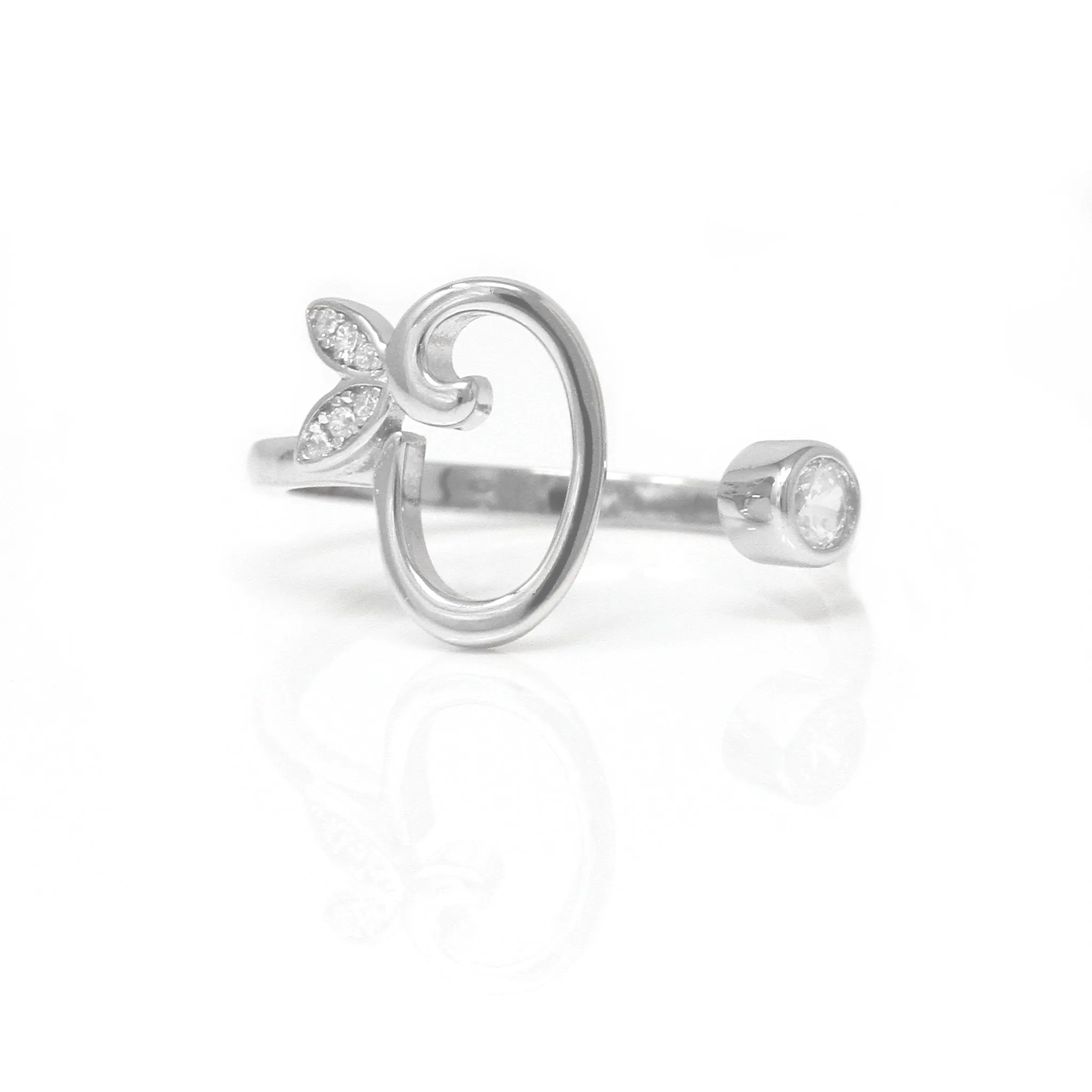 Adjustable Winged Initial Ring - Sterling Silver