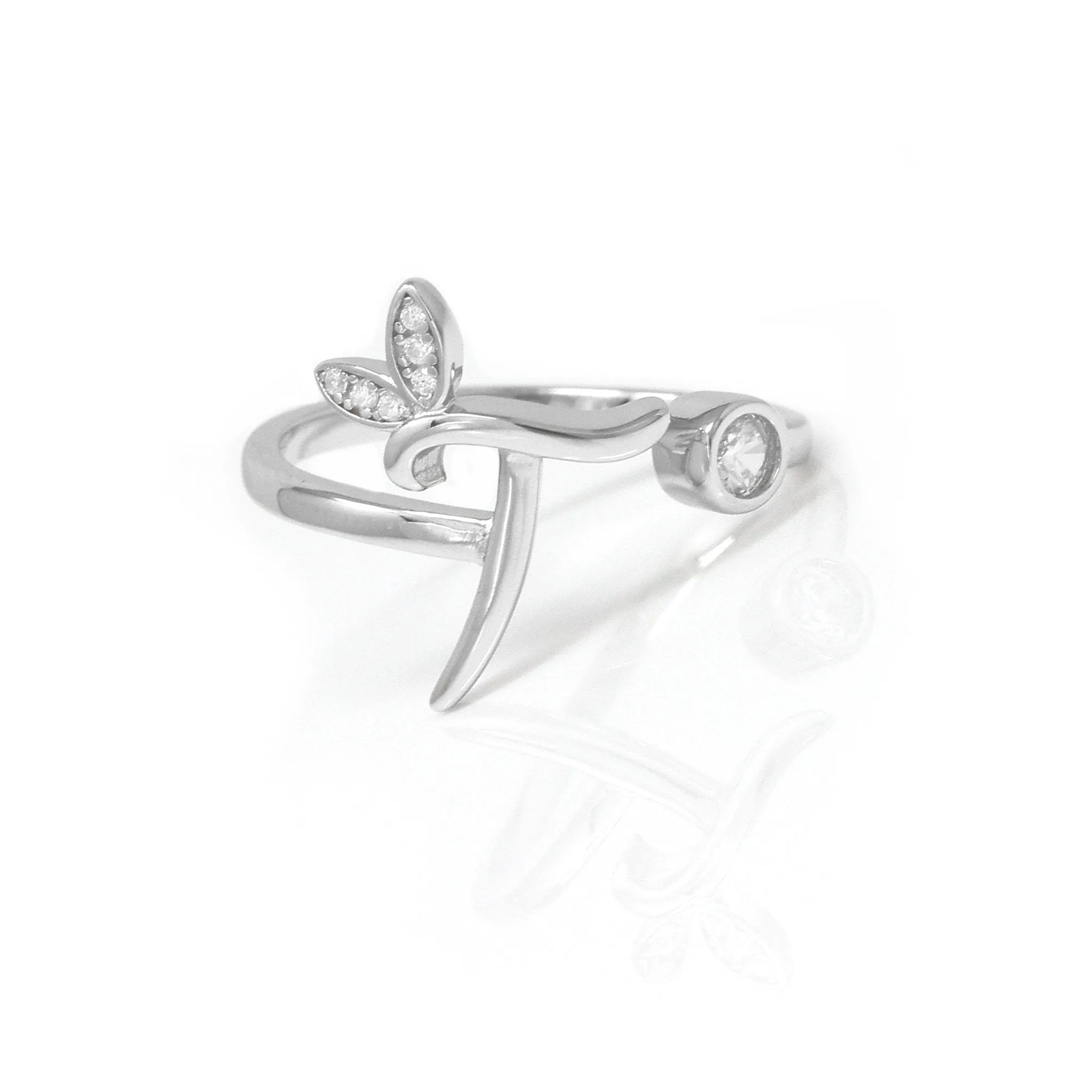 Adjustable Winged Initial Ring - Sterling Silver