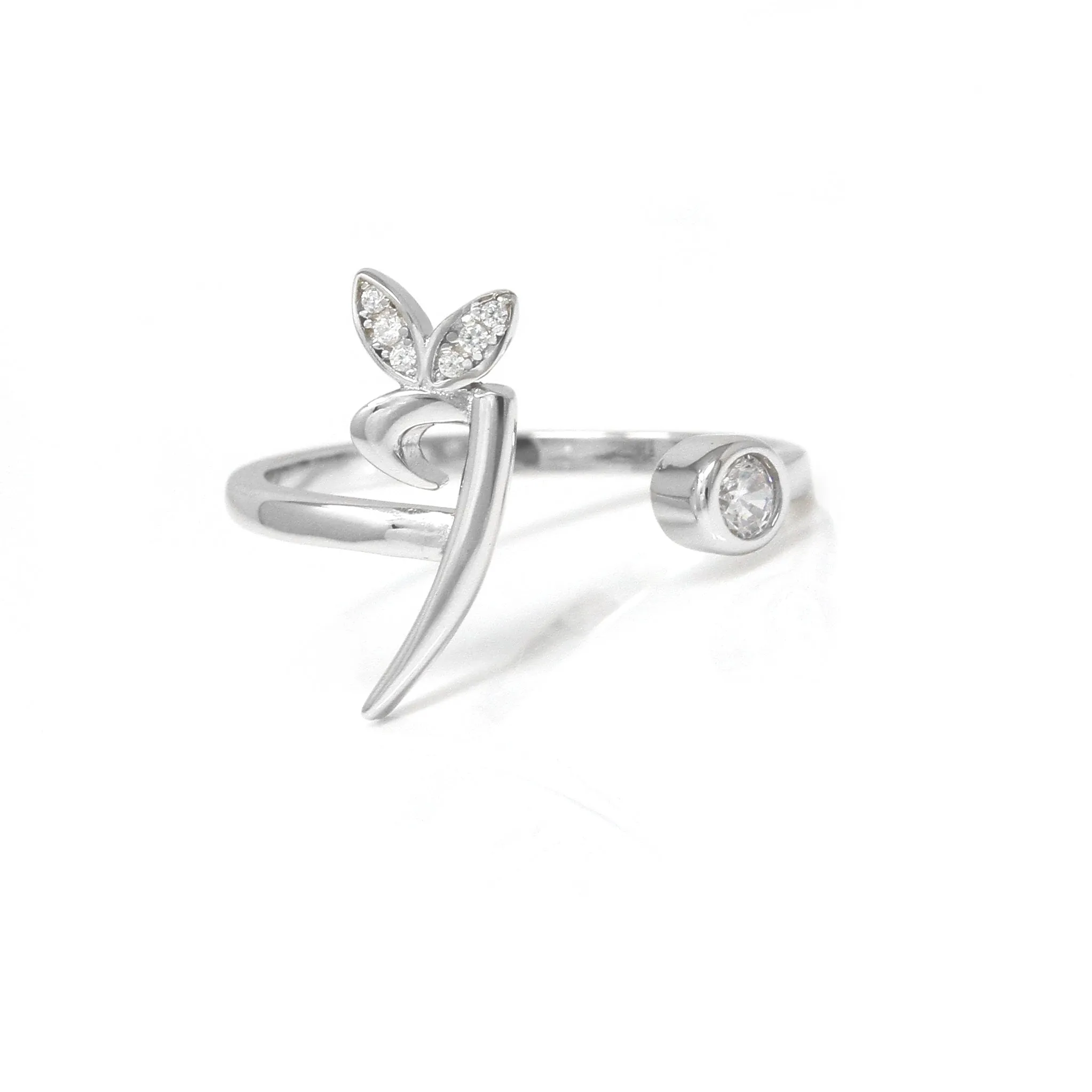 Adjustable Winged Initial Ring - Sterling Silver