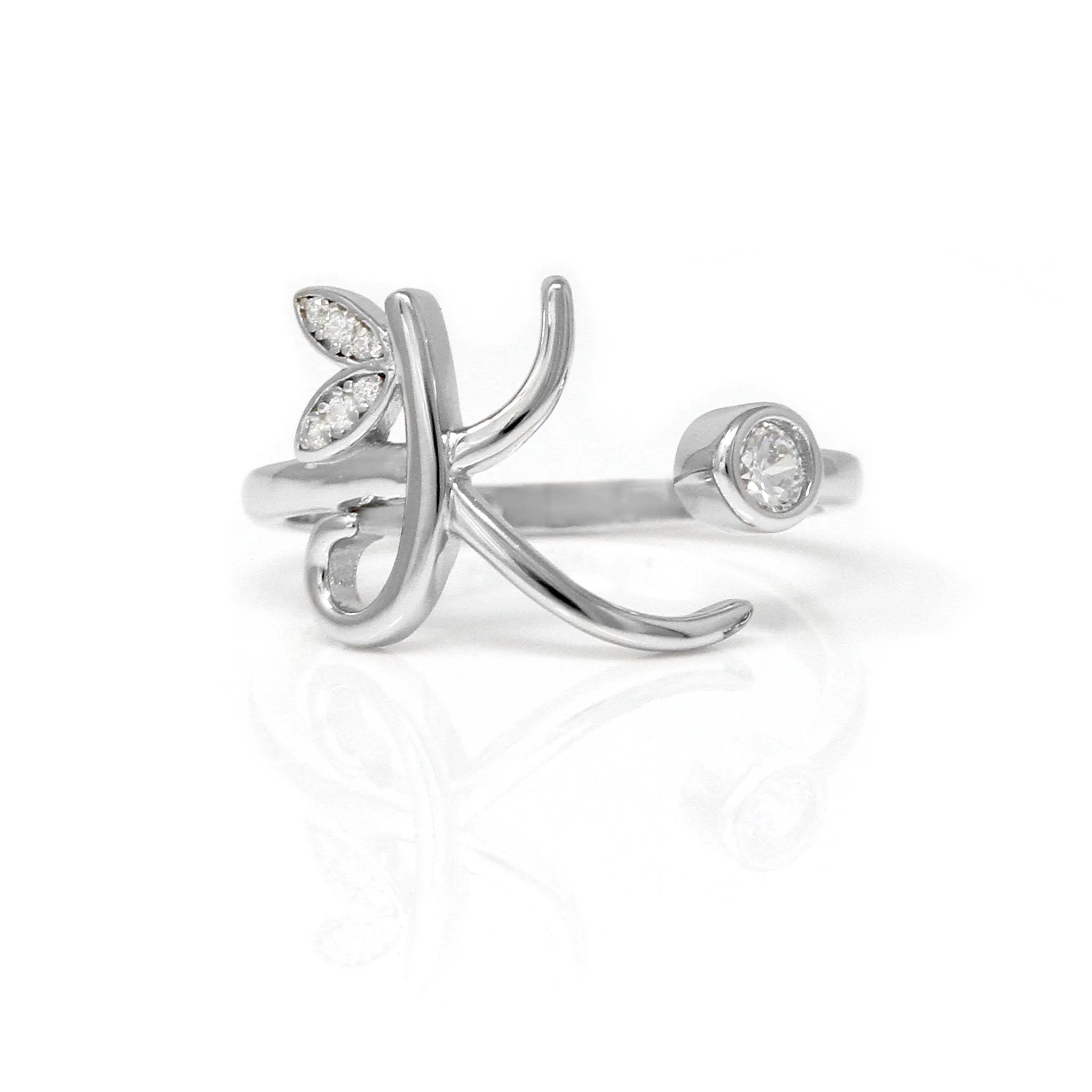 Adjustable Winged Initial Ring - Sterling Silver