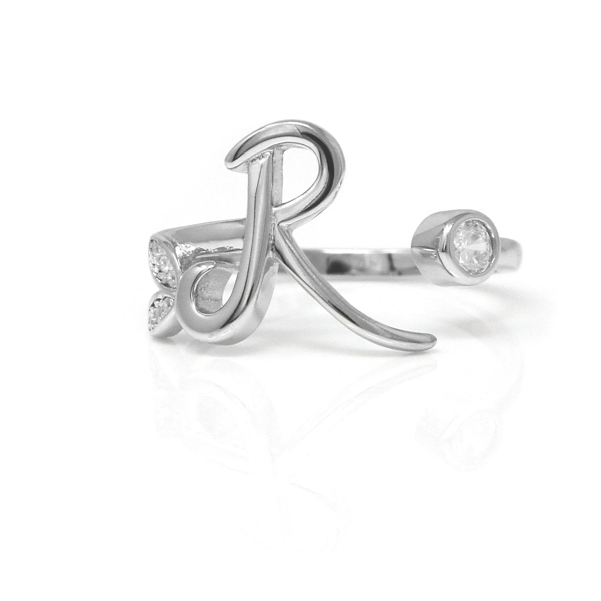 Adjustable Winged Initial Ring - Sterling Silver