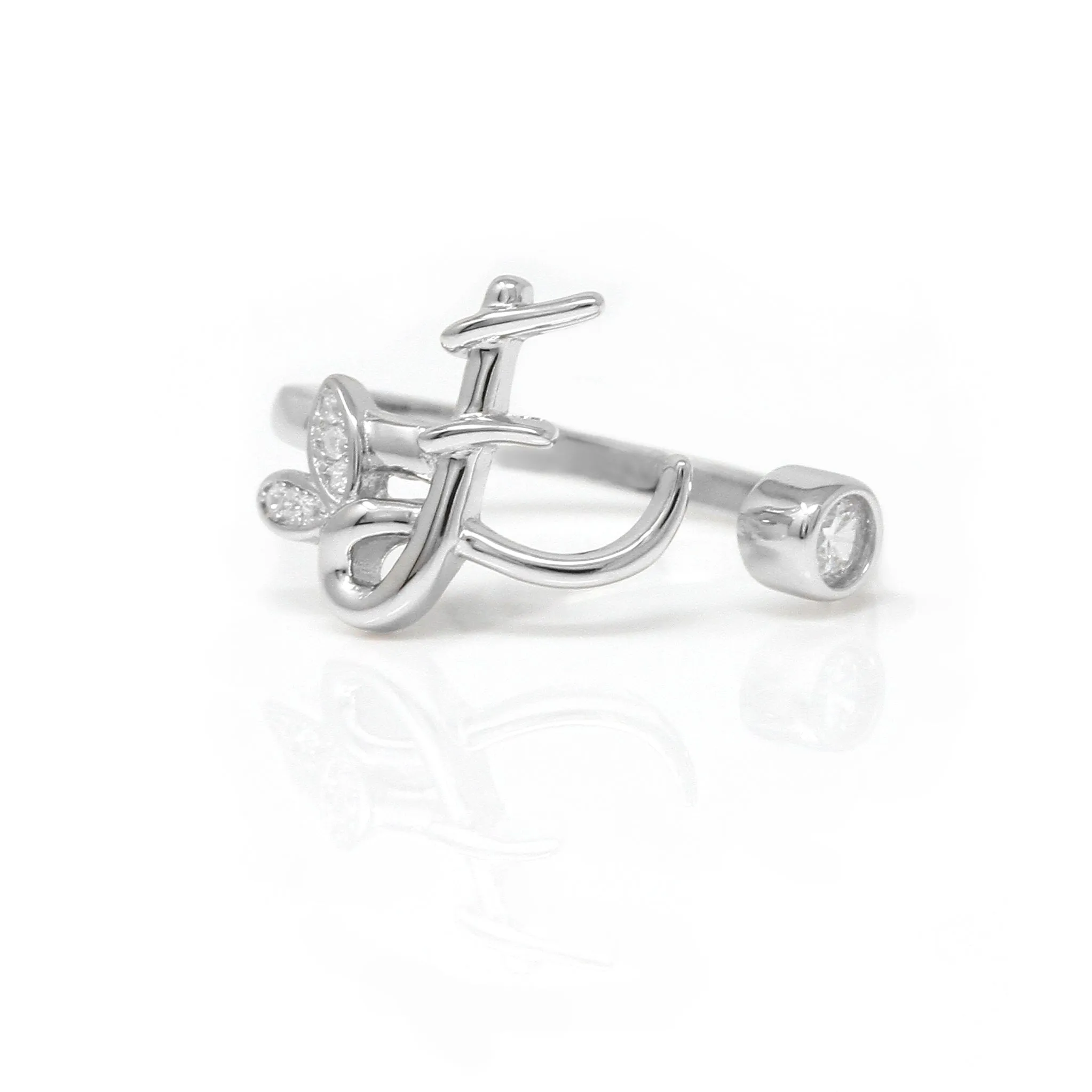 Adjustable Winged Initial Ring - Sterling Silver