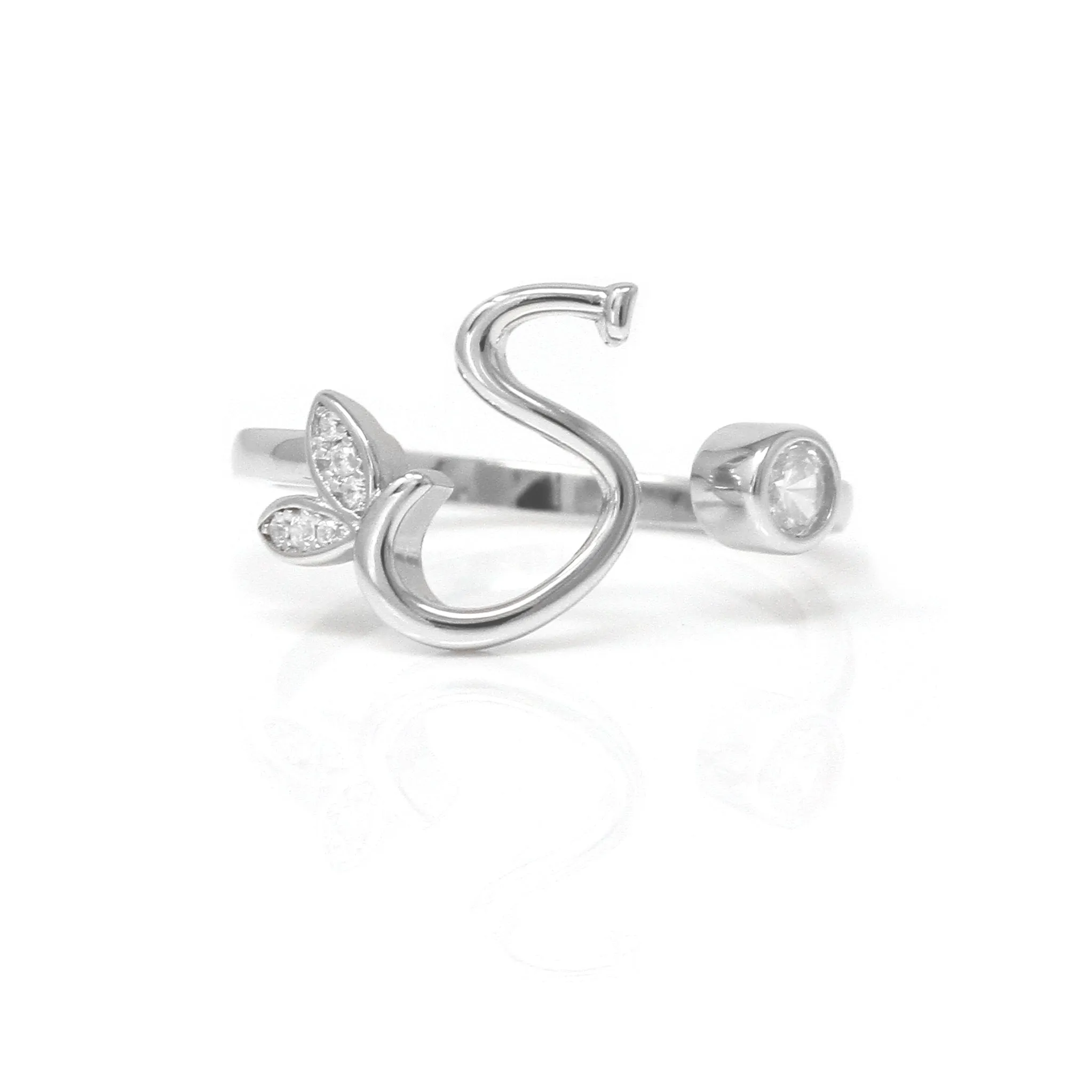 Adjustable Winged Initial Ring - Sterling Silver