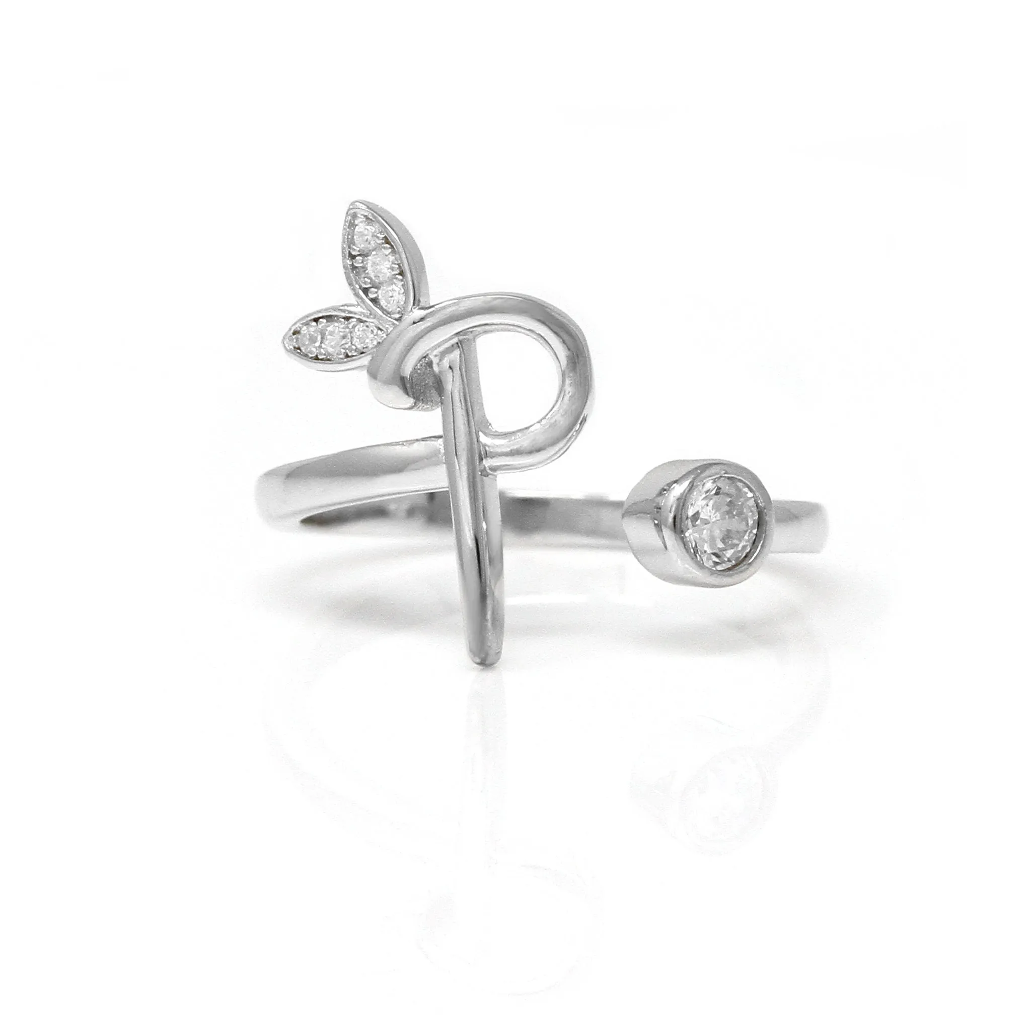 Adjustable Winged Initial Ring - Sterling Silver