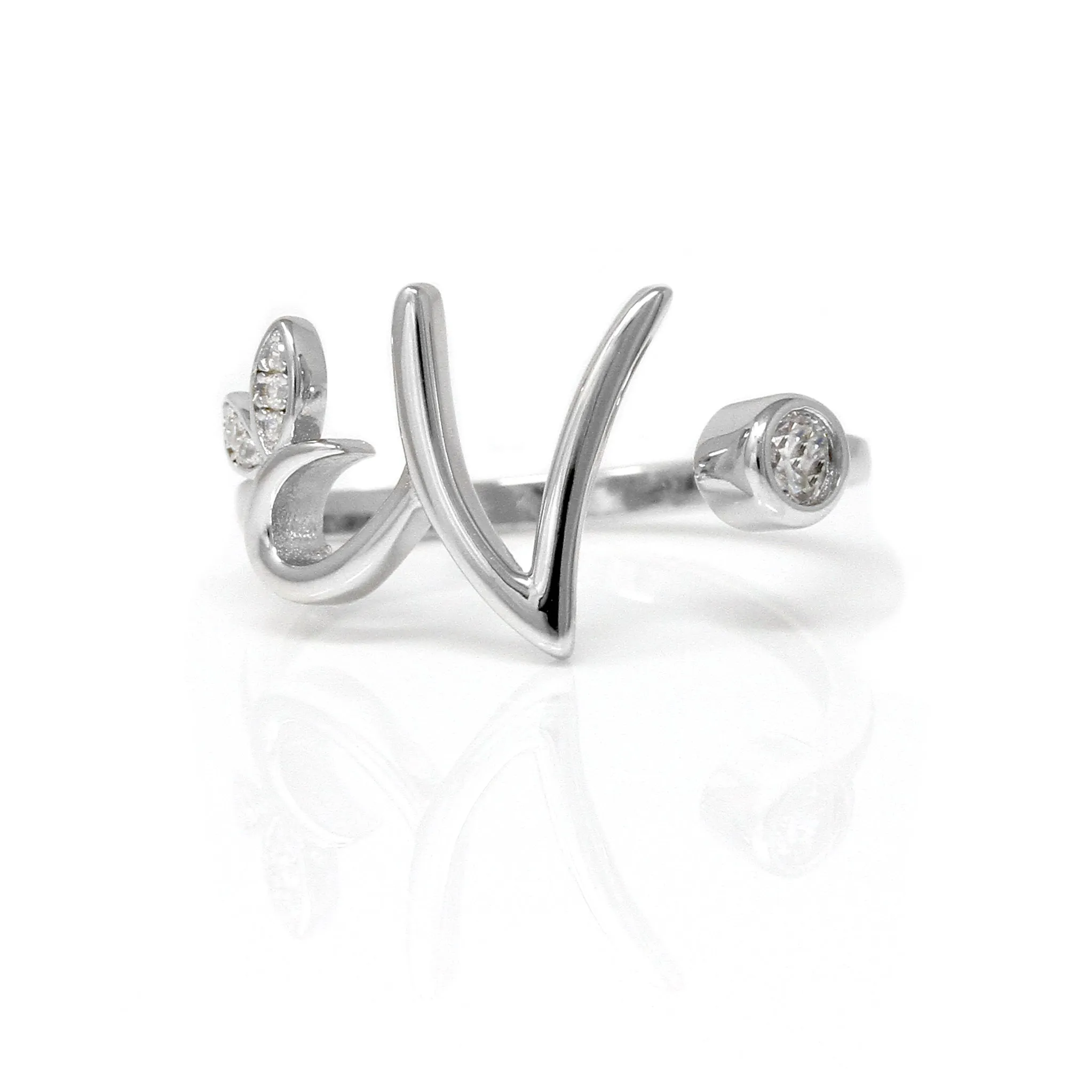 Adjustable Winged Initial Ring - Sterling Silver