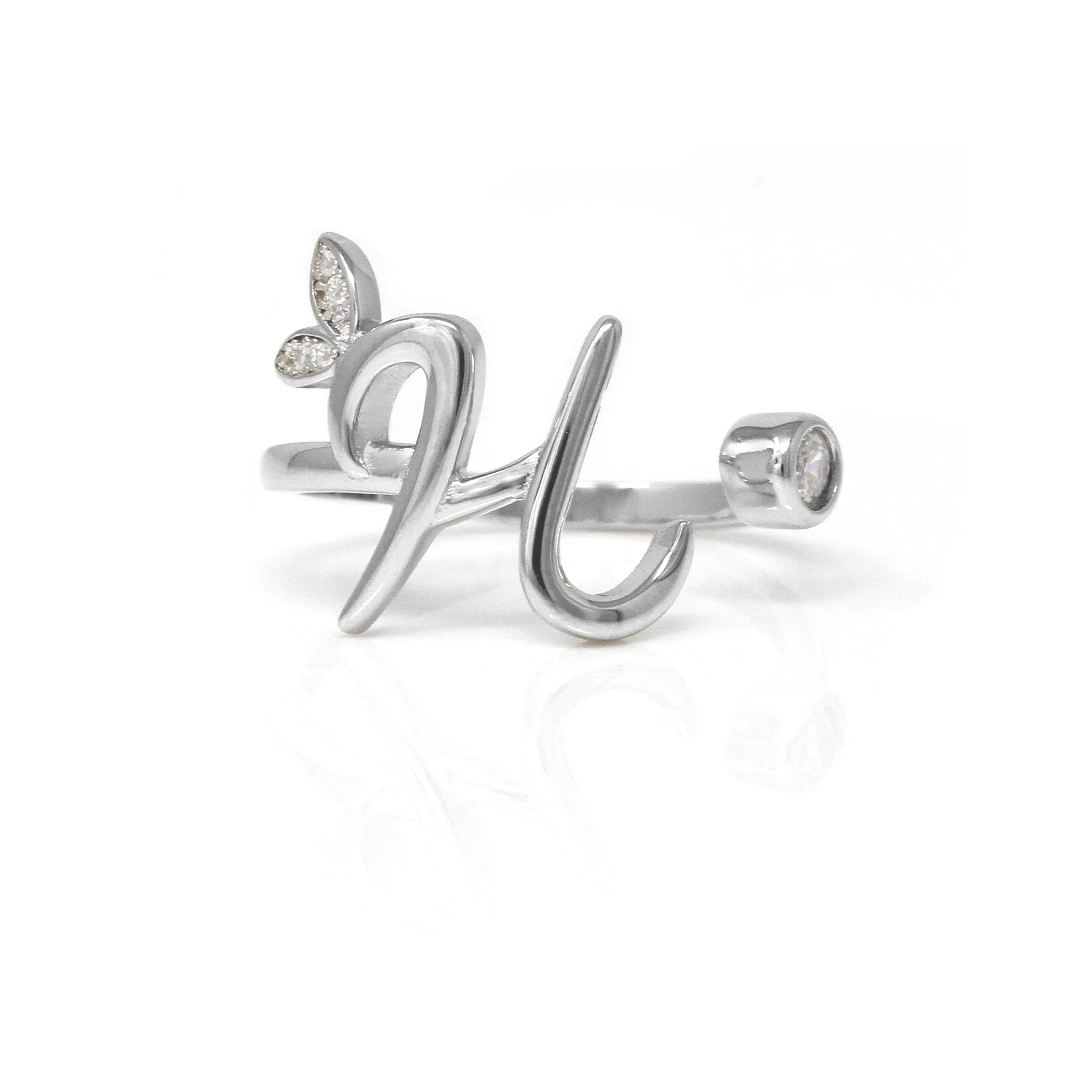 Adjustable Winged Initial Ring - Sterling Silver