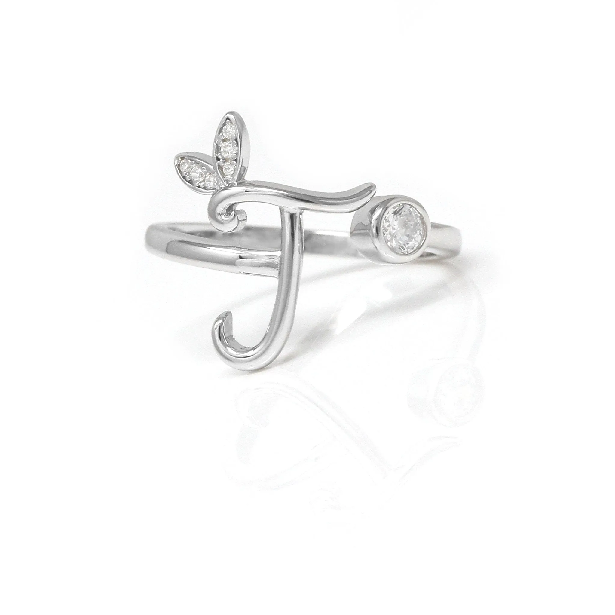 Adjustable Winged Initial Ring - Sterling Silver