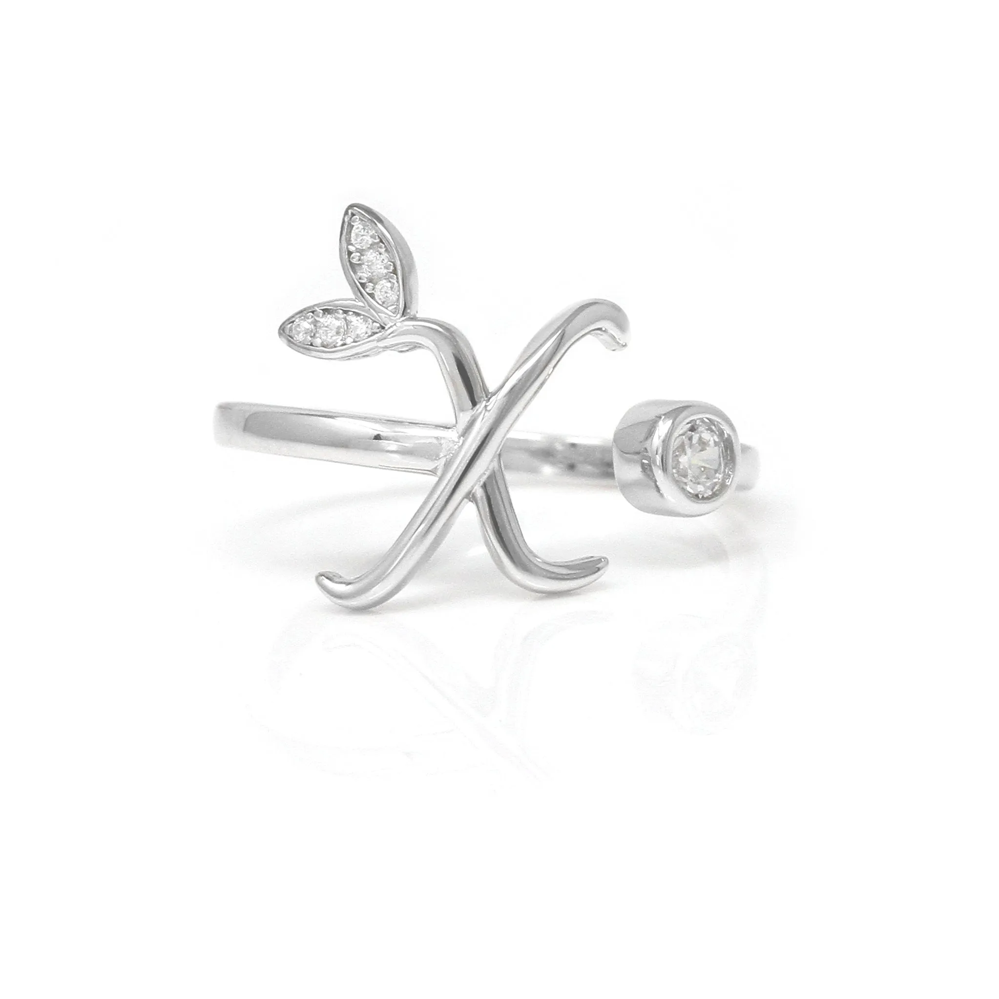 Adjustable Winged Initial Ring - Sterling Silver