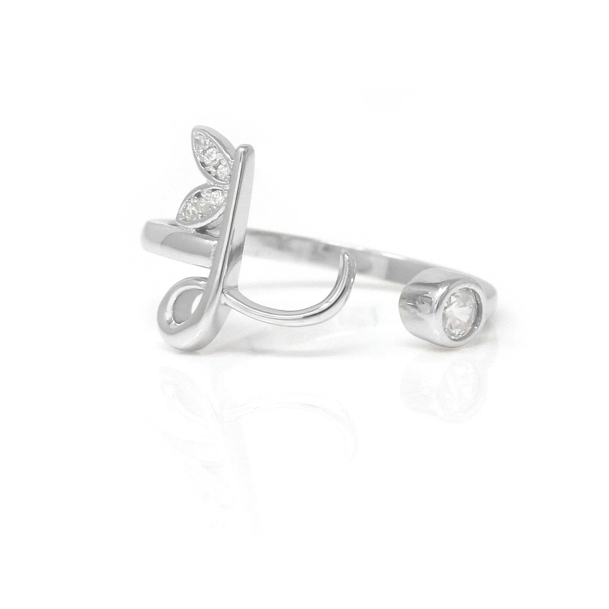 Adjustable Winged Initial Ring - Sterling Silver