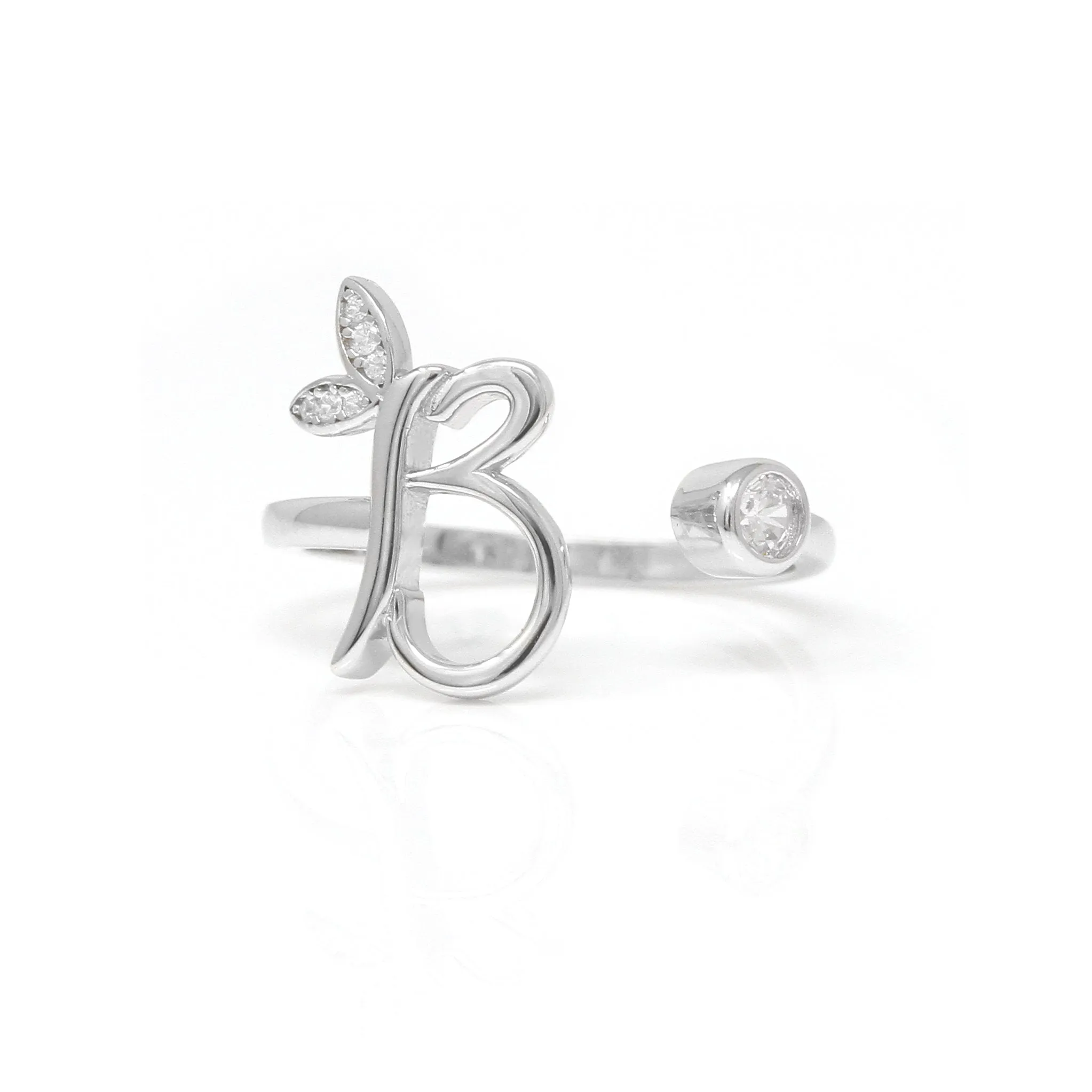 Adjustable Winged Initial Ring - Sterling Silver