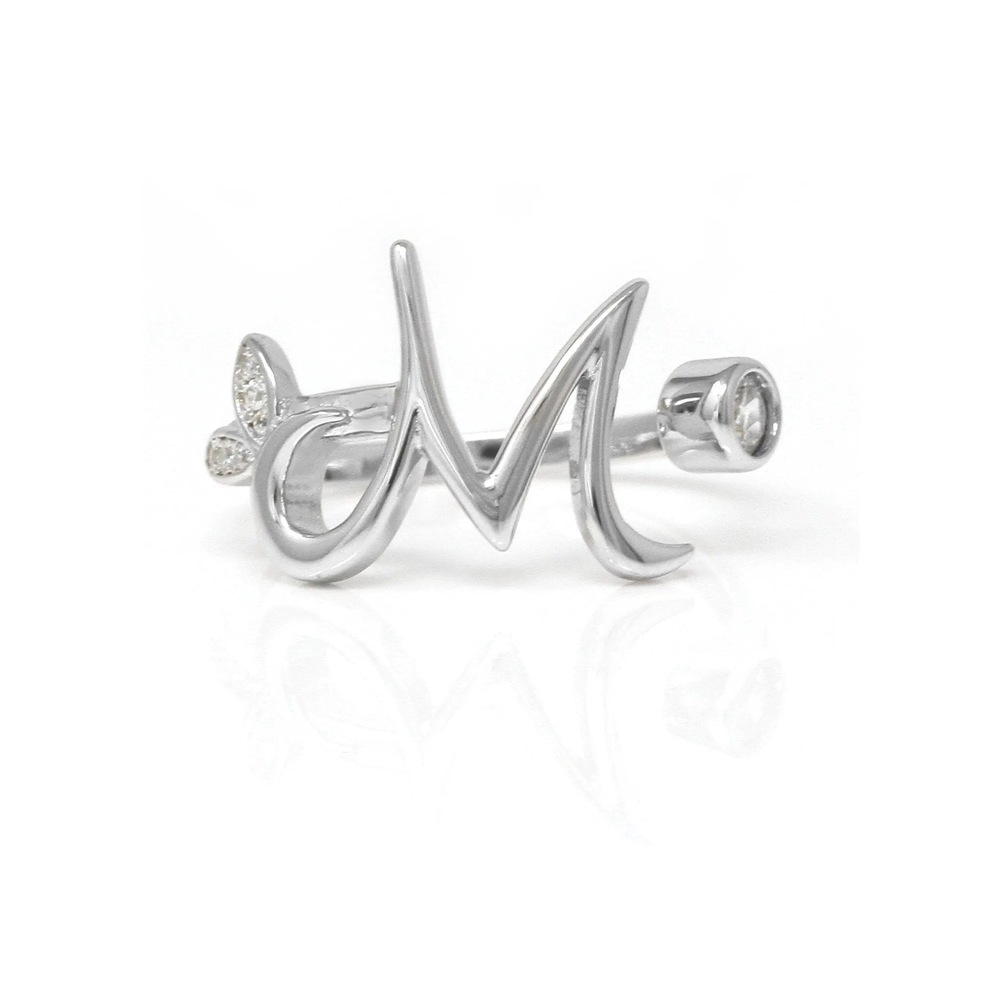 Adjustable Winged Initial Ring - Sterling Silver