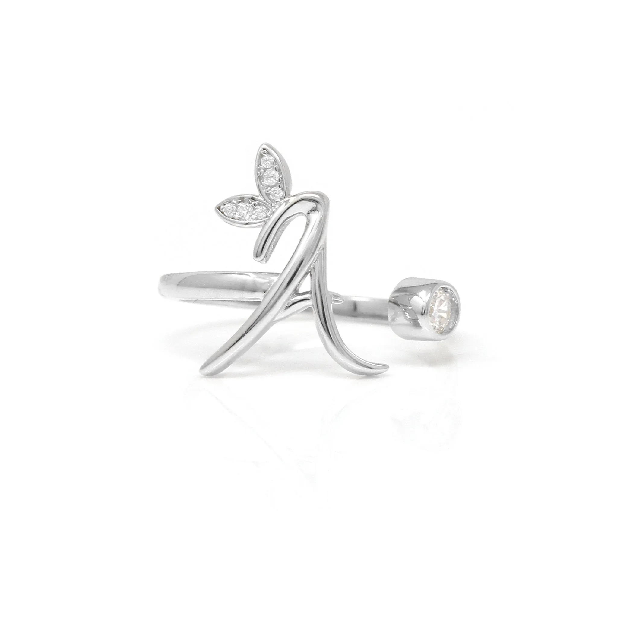 Adjustable Winged Initial Ring - Sterling Silver