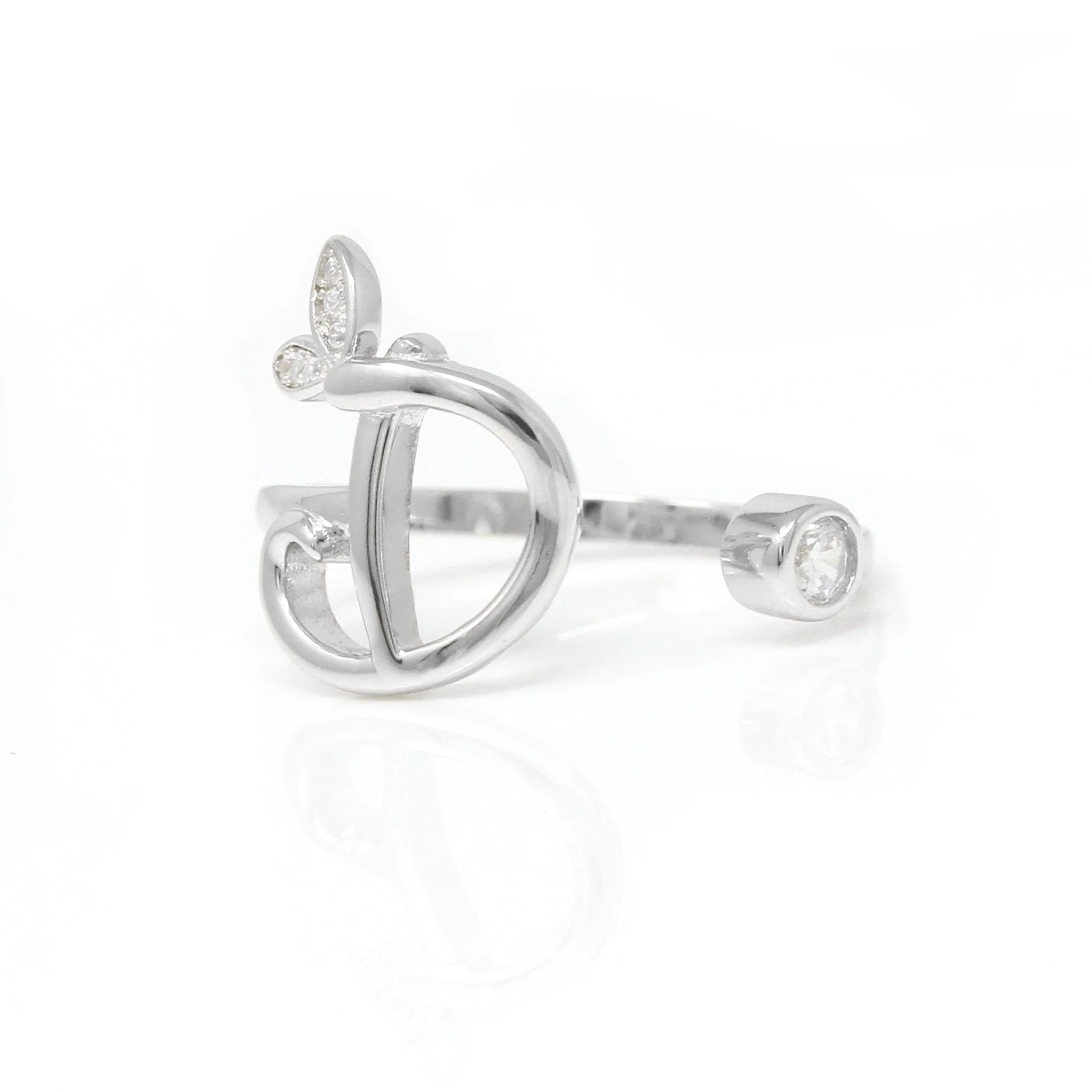 Adjustable Winged Initial Ring - Sterling Silver