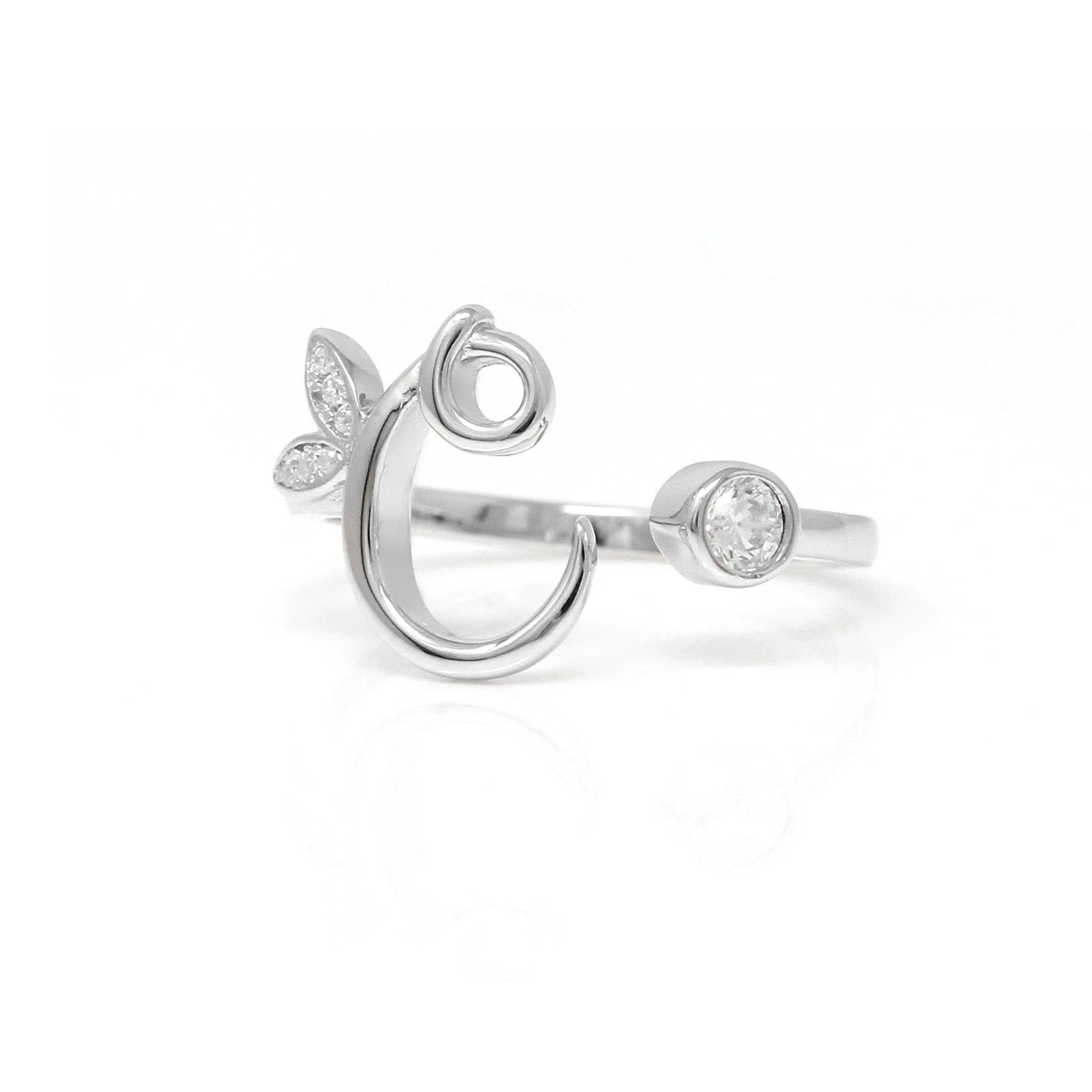 Adjustable Winged Initial Ring - Sterling Silver