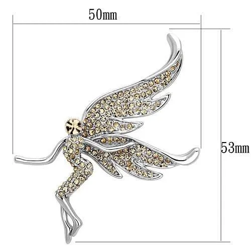 Alamode Imitation Rhodium White Metal Brooches with Top Grade Crystal in Champagne