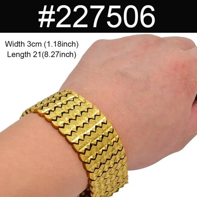 Anniyo 21CM 3CM, Width Bracelet for Women Men Gold Color Ethiopian Jewelry African Wide Bangle Arab Wedding Gifts #227506