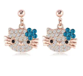 Beautiful Cat Earrings 18k Rose Gold Plated - Blue