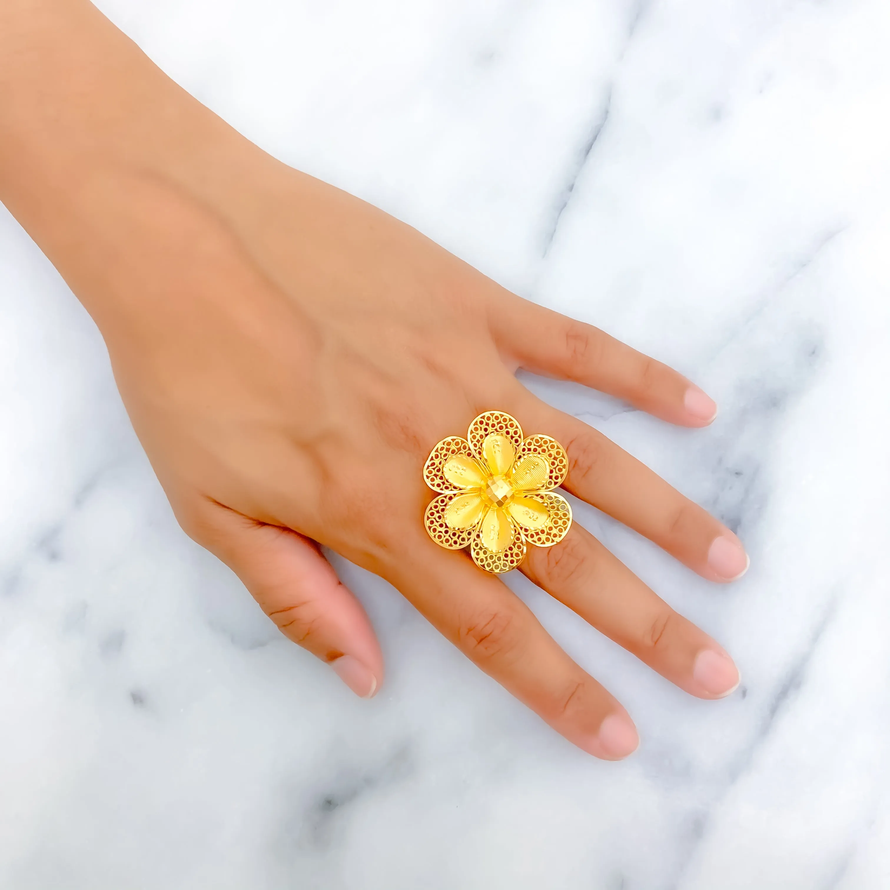 Beautiful Floral 22k Gold Statement Ring