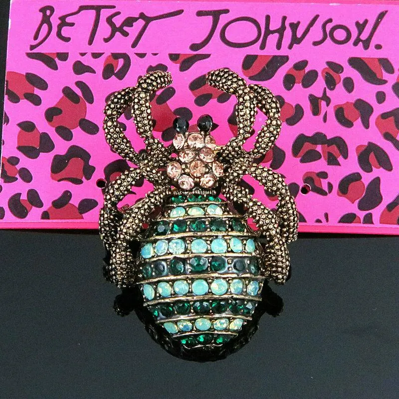 Betsey Johnson Spider Pink Inlaid Crystal Brooch Pin