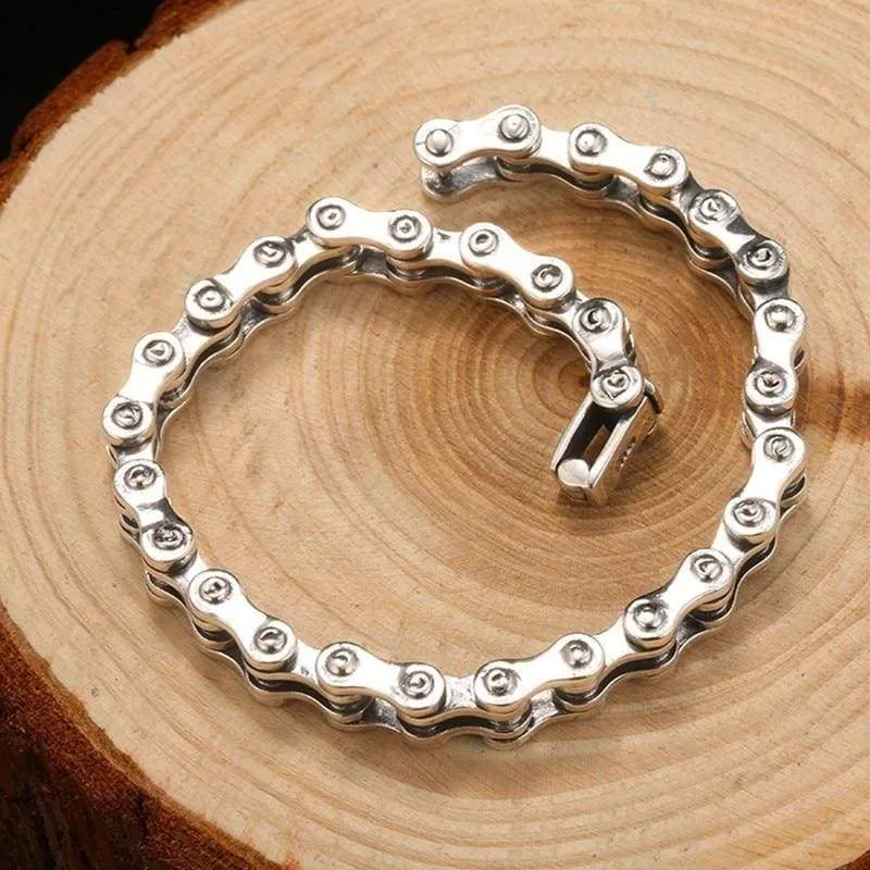 Biker Bracelet Solid 925 Sterling Silver Bracelets Men Link Chain High Polished Handmade Vintage Jewelry for (Approx 19.5cm)