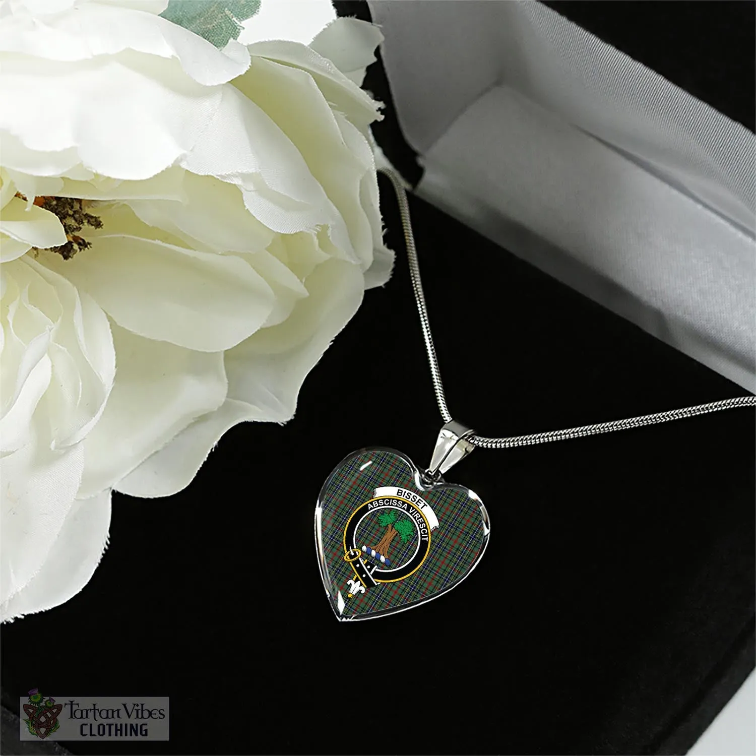 Bisset Tartan Heart Necklace with Family Crest