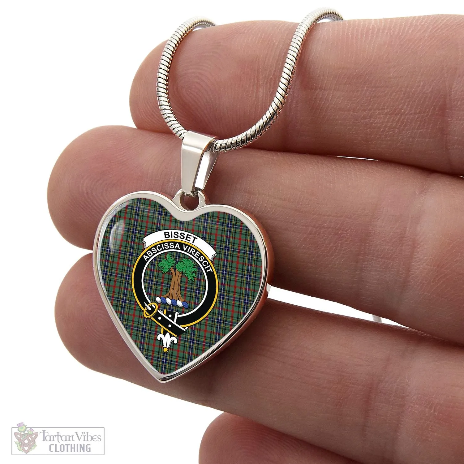 Bisset Tartan Heart Necklace with Family Crest