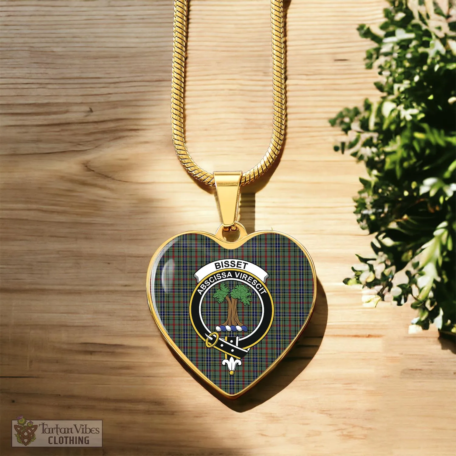 Bisset Tartan Heart Necklace with Family Crest