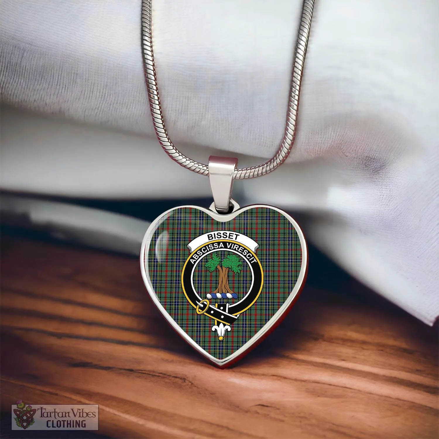 Bisset Tartan Heart Necklace with Family Crest