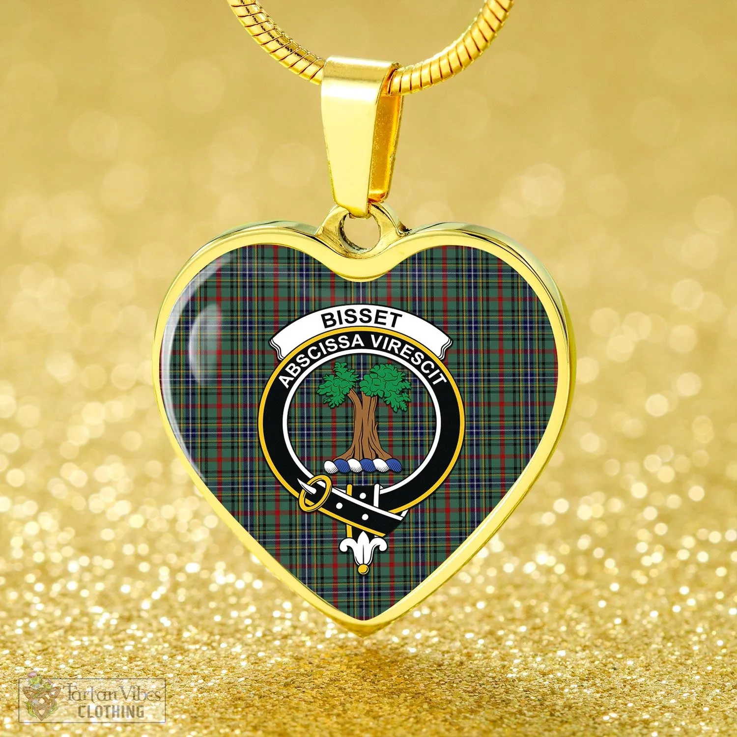 Bisset Tartan Heart Necklace with Family Crest