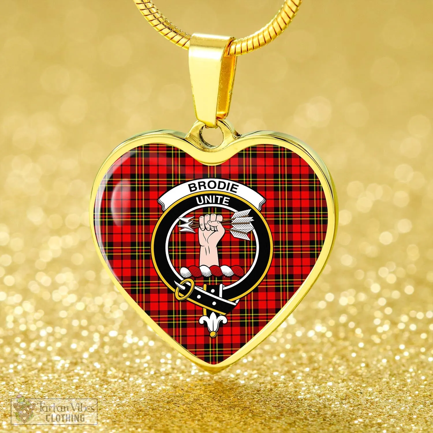 Brodie Modern Tartan Heart Necklace with Family Crest