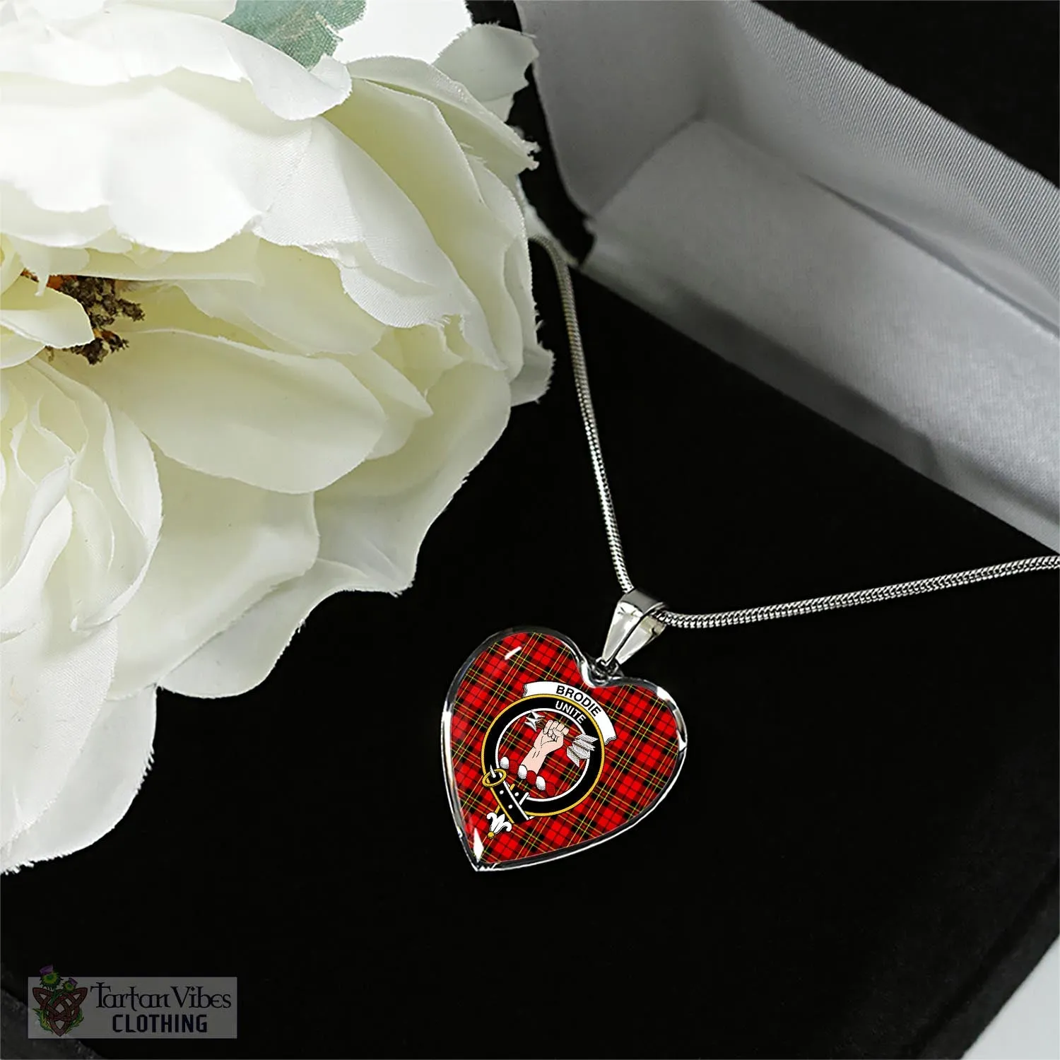 Brodie Modern Tartan Heart Necklace with Family Crest