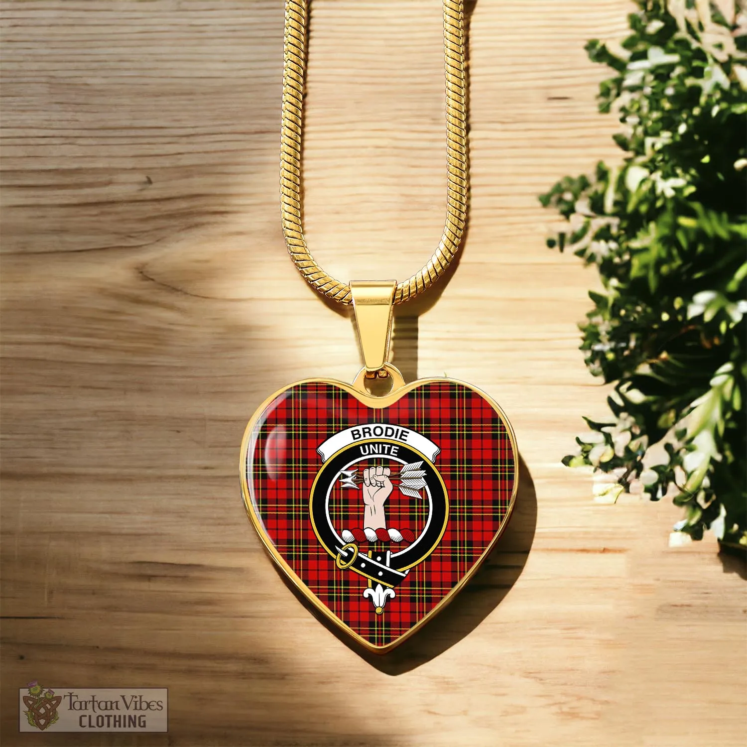 Brodie Modern Tartan Heart Necklace with Family Crest