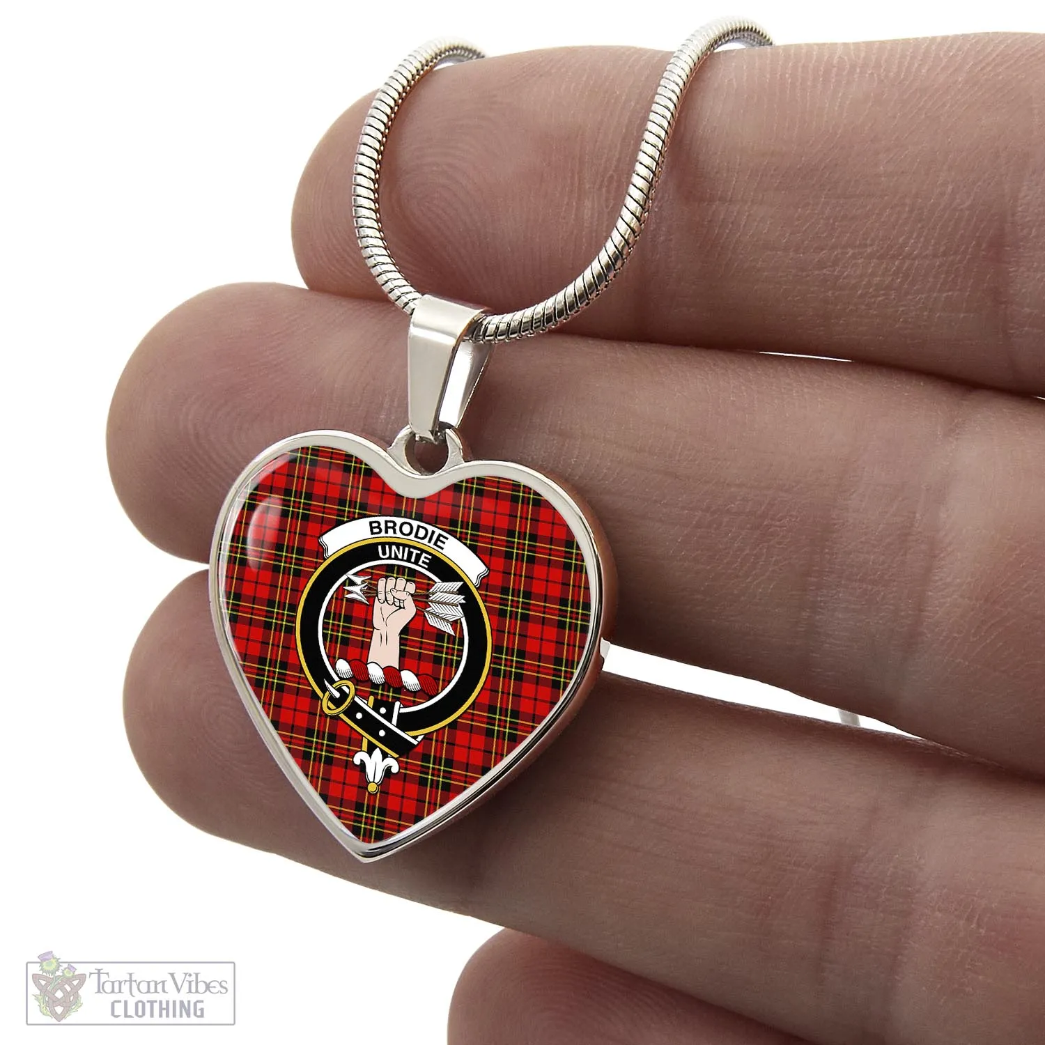 Brodie Modern Tartan Heart Necklace with Family Crest