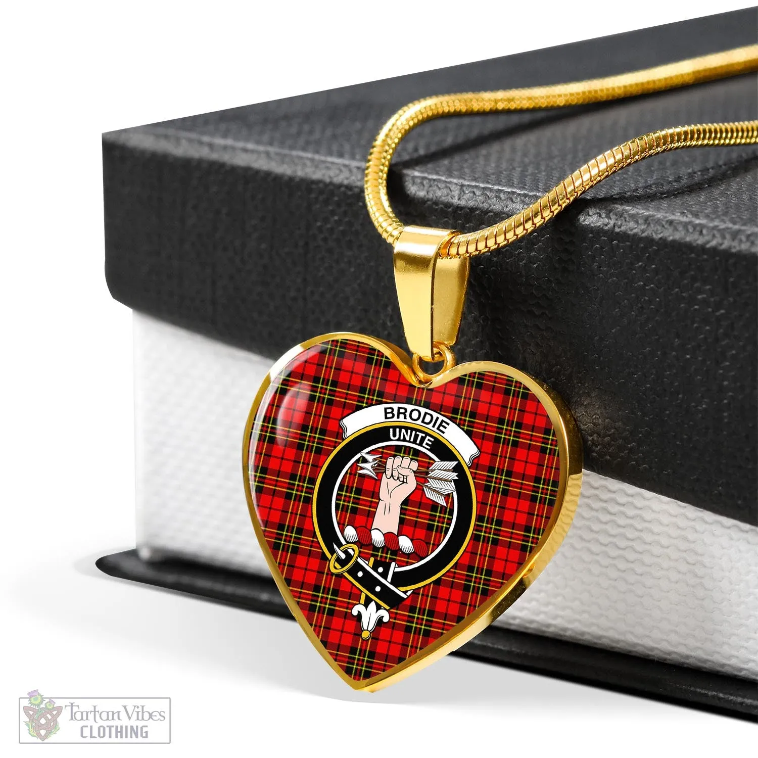 Brodie Modern Tartan Heart Necklace with Family Crest