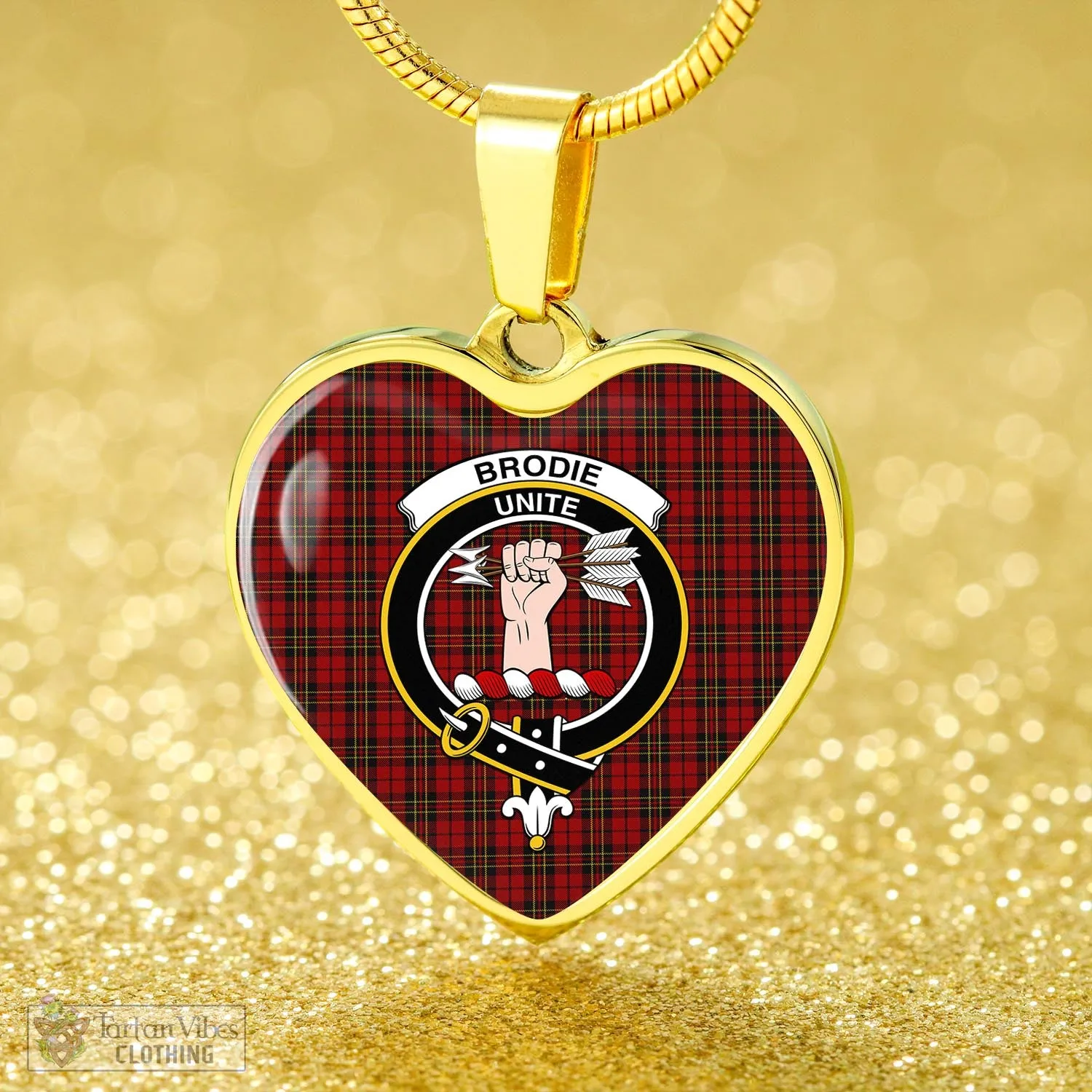 Brodie Tartan Heart Necklace with Family Crest