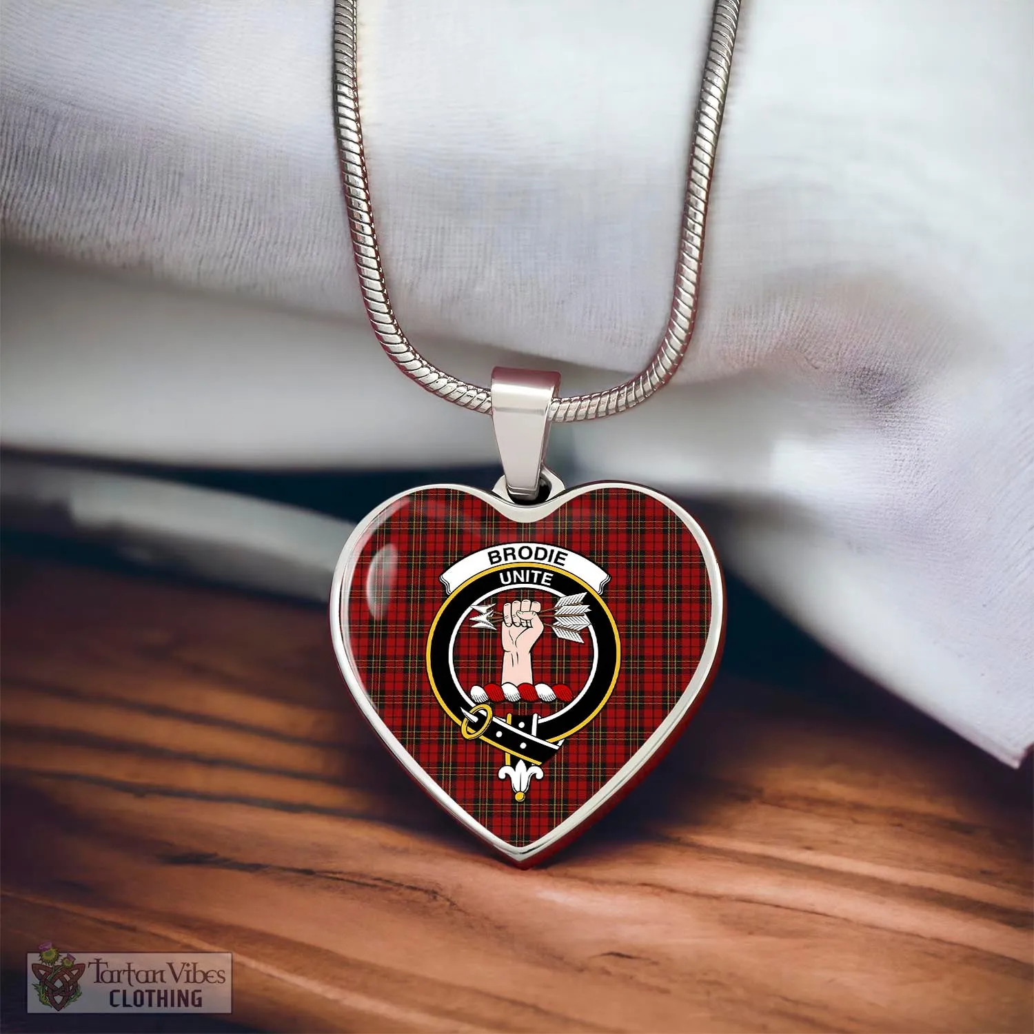 Brodie Tartan Heart Necklace with Family Crest