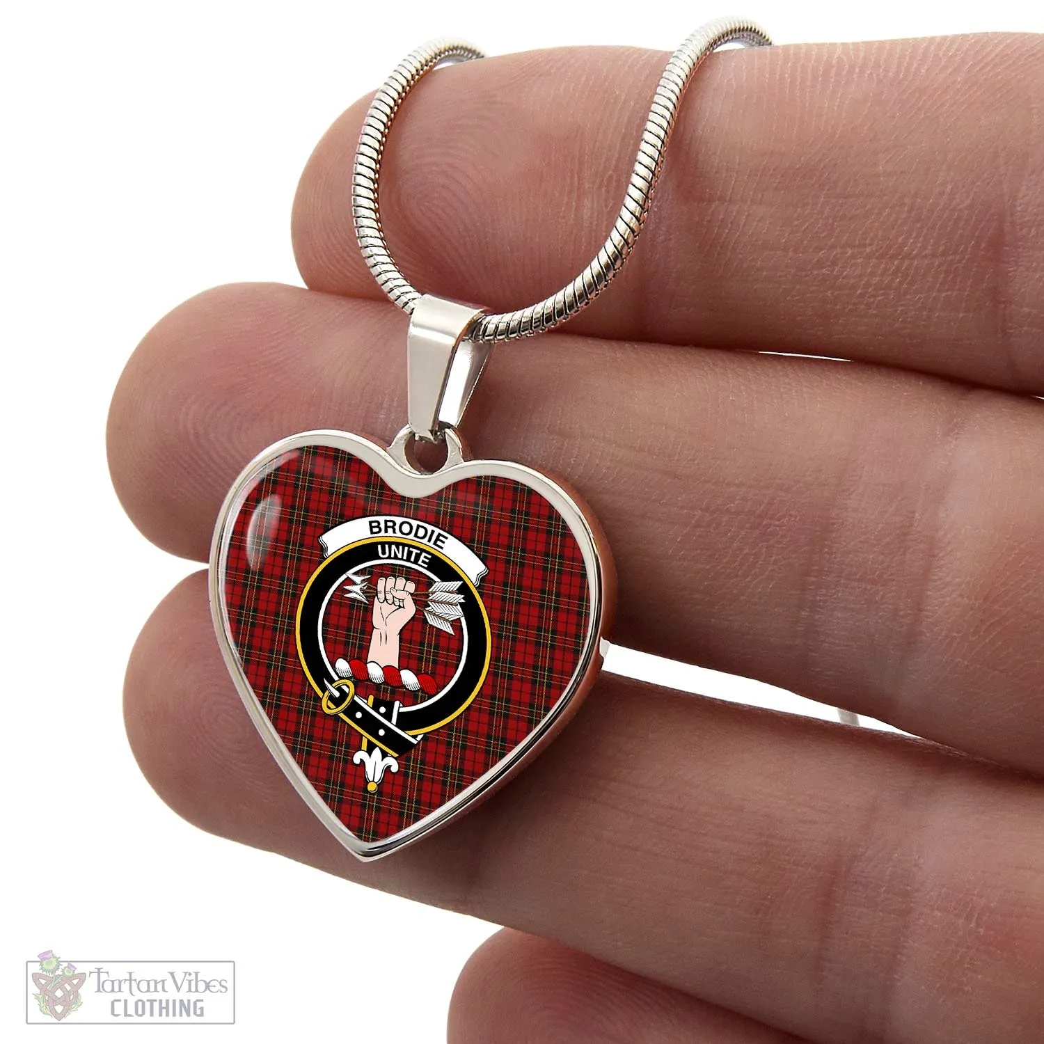 Brodie Tartan Heart Necklace with Family Crest