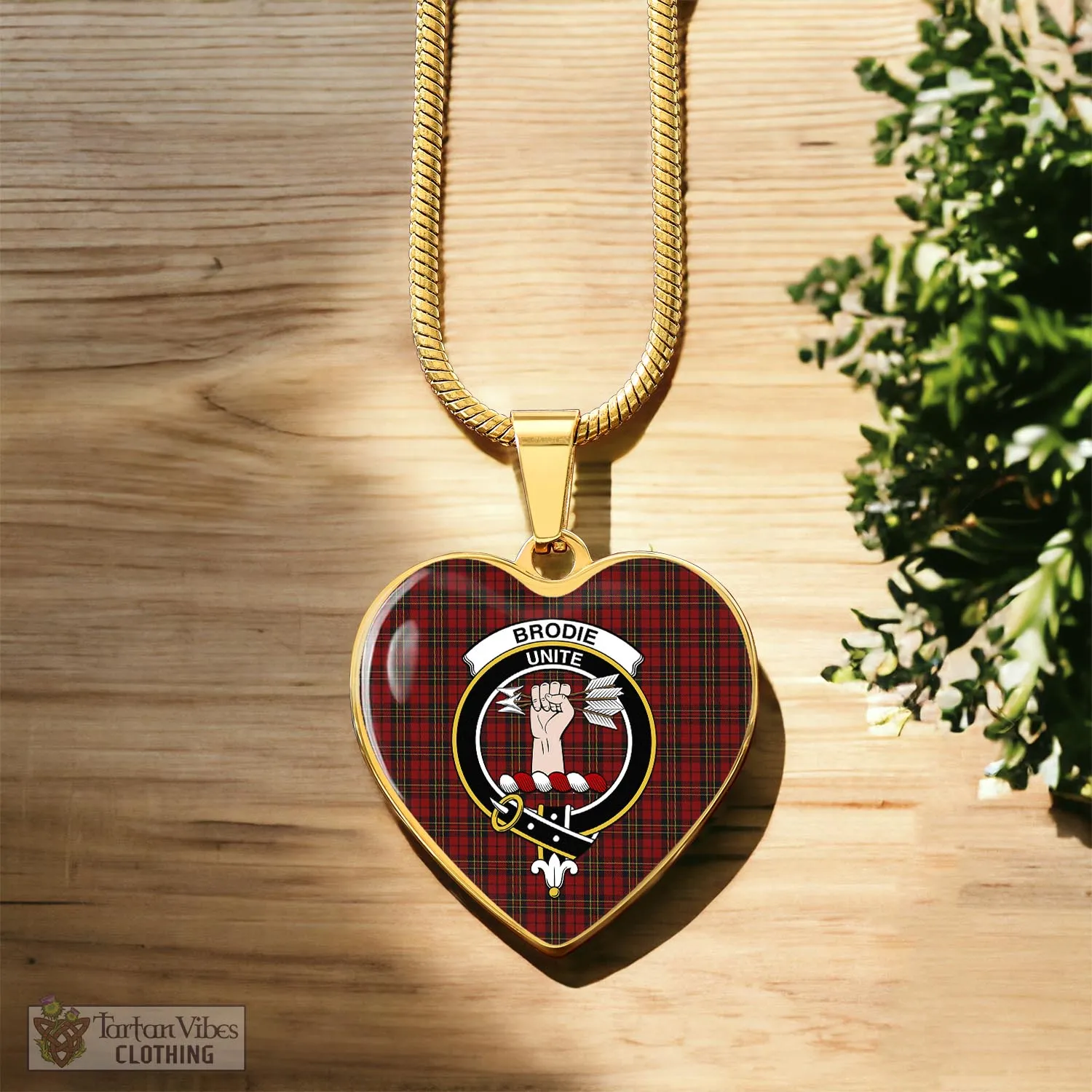 Brodie Tartan Heart Necklace with Family Crest