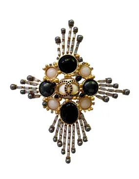 Chanel Crystal, Faux Pearl & Resin Large CC Cross Brooch