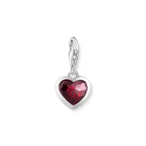 Charm Pendant with red stone in heart-shape