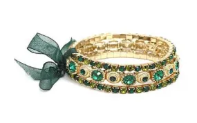 Crystal Bracelets set of 3 Gold and Green