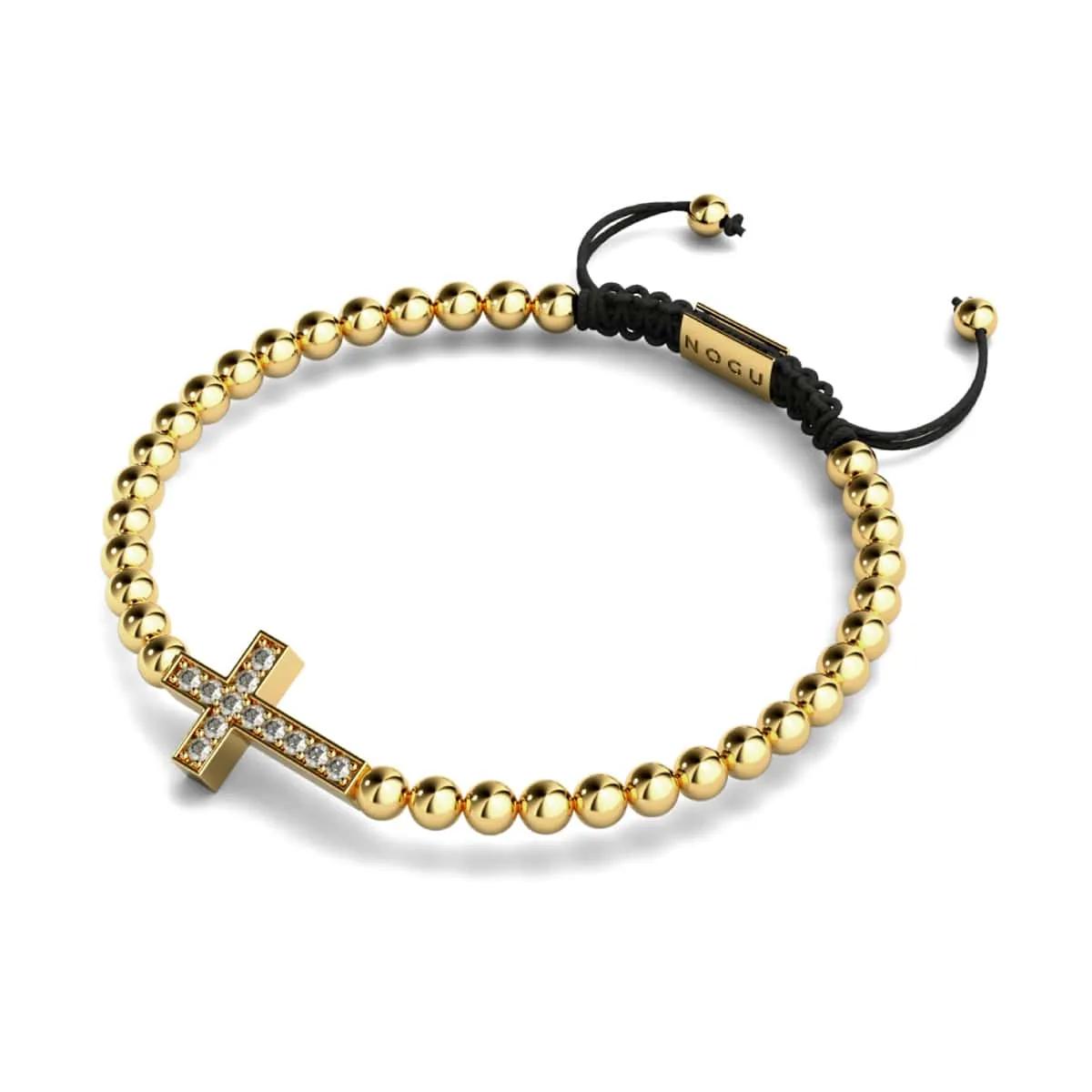 Crystal Cross | 18k Gold | Black | Macrame Charmballa Bracelet