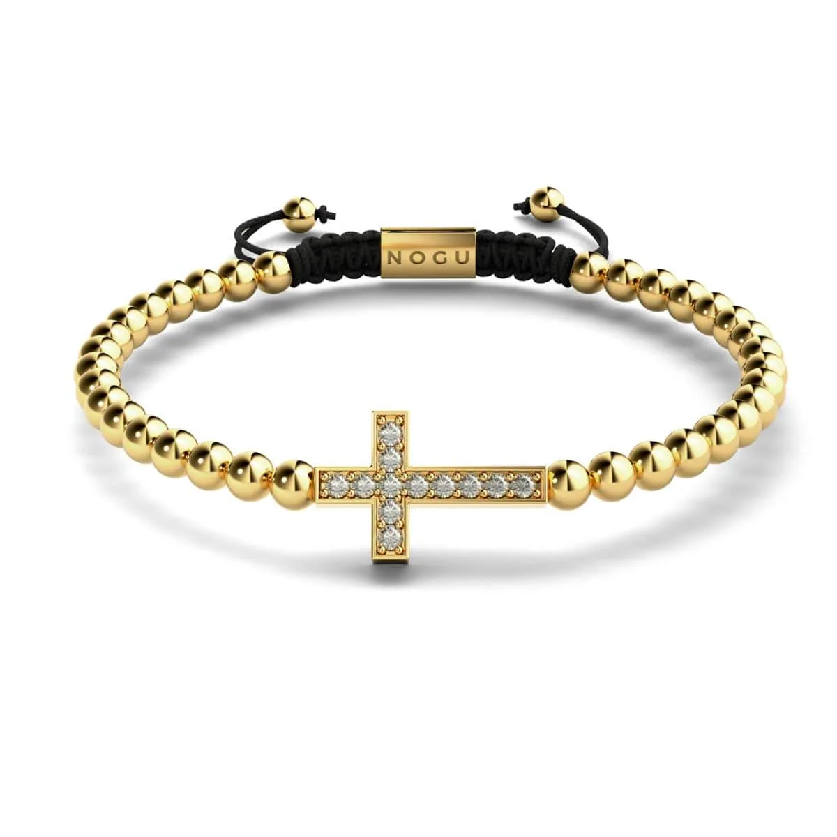 Crystal Cross | 18k Gold | Black | Macrame Charmballa Bracelet