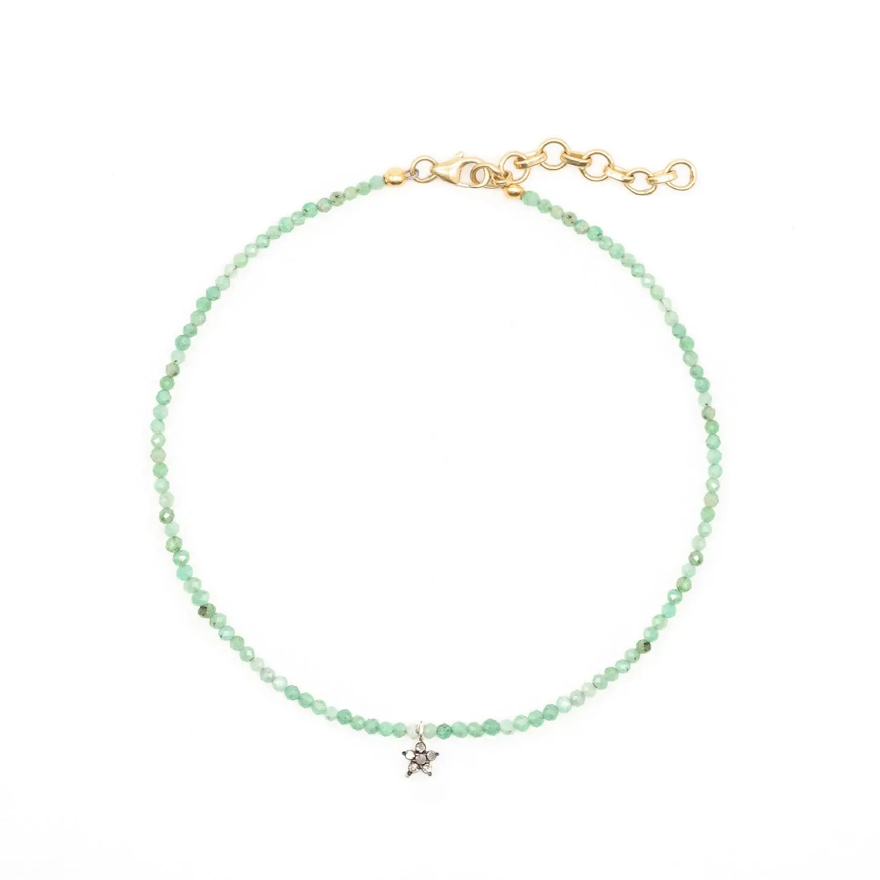 Diamond Daisy & Emerald Beaded Anklet