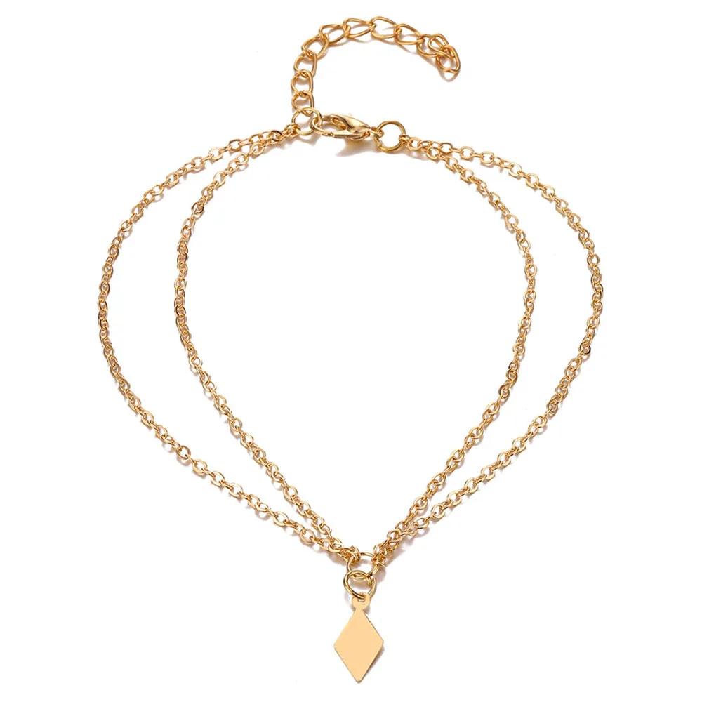 Diamond plate gold-plated chain anklet