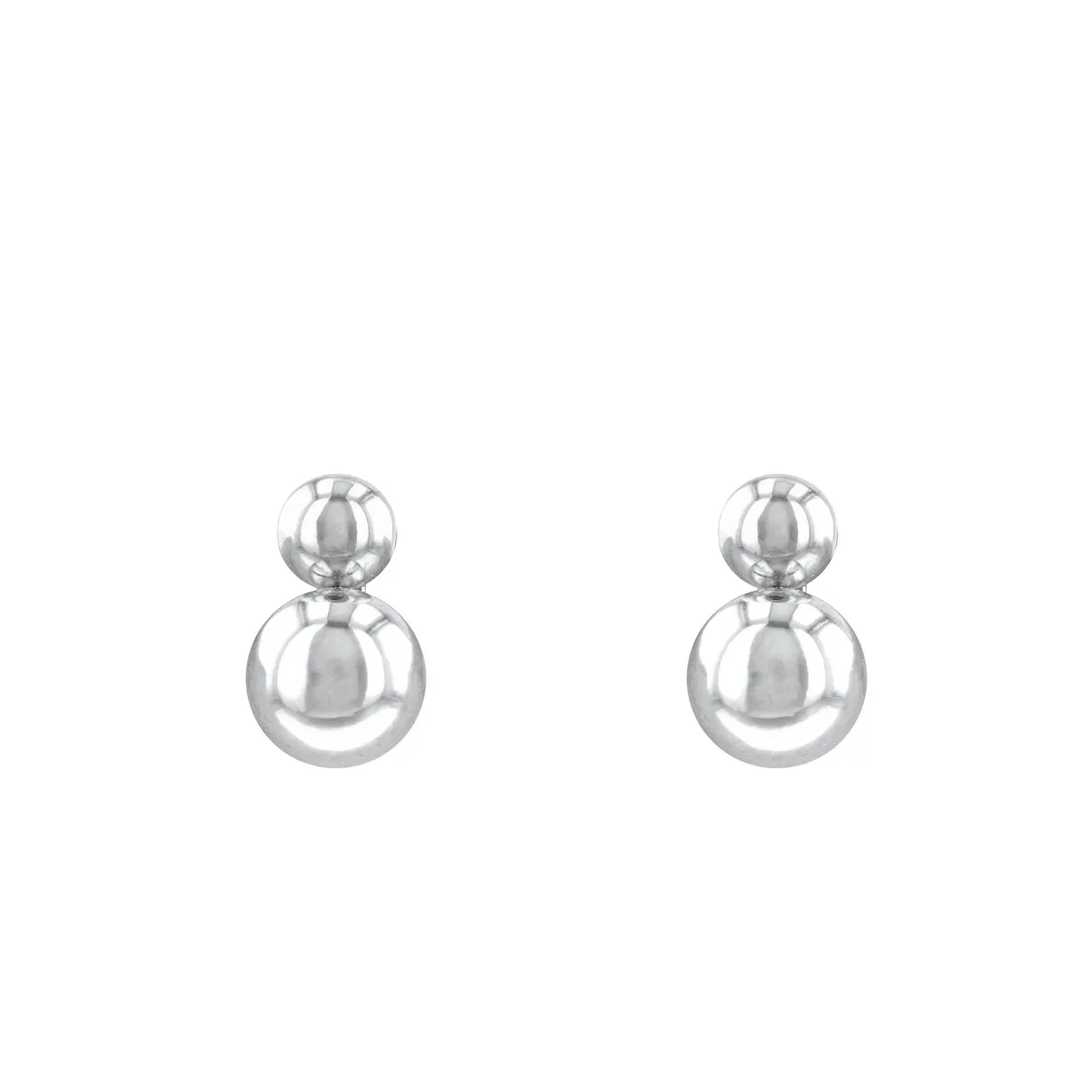 Double Ball Stud Earring | 9K White Gold