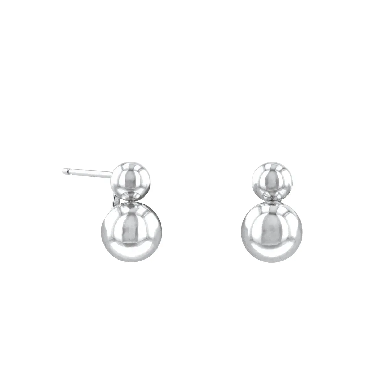 Double Ball Stud Earring | 9K White Gold