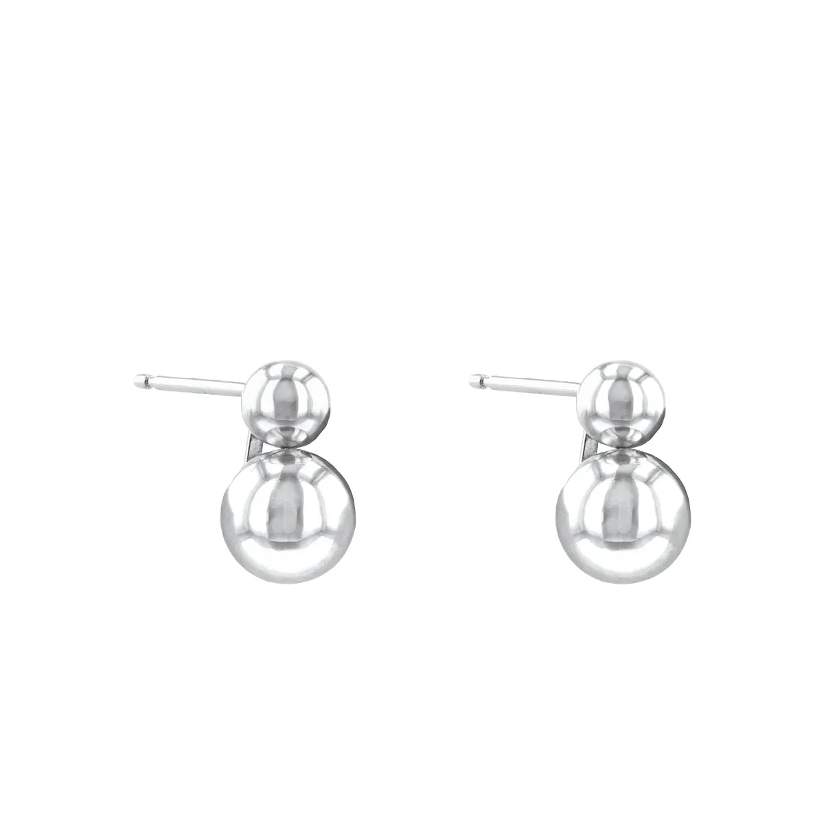 Double Ball Stud Earring | 9K White Gold