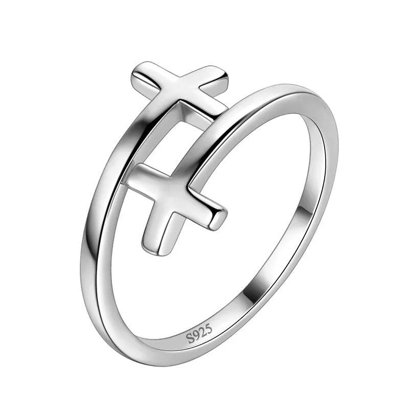 Double Cross Ring Mens Women Jewelry Wrap Open Ring 925 Sterling Silver