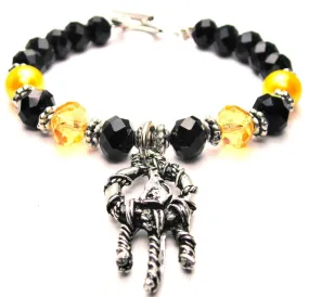 Dreamcatcher With Wolf Black And Pumpkin Orange Halloween Crystal Beaded Toggle Style Bracelet